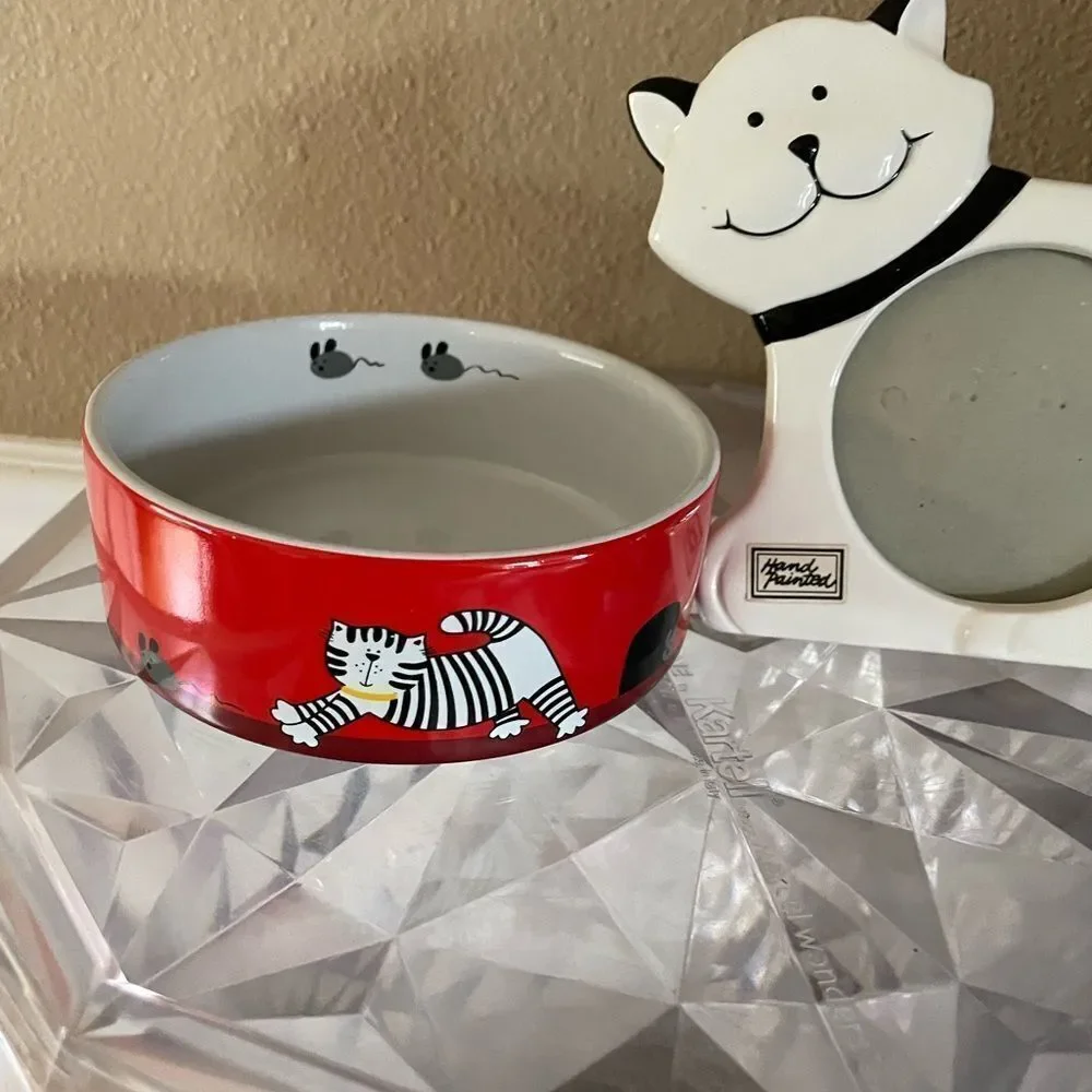 Whisker City Mice Cat Dish & Vintage Dept 56 80’s Cat Frame